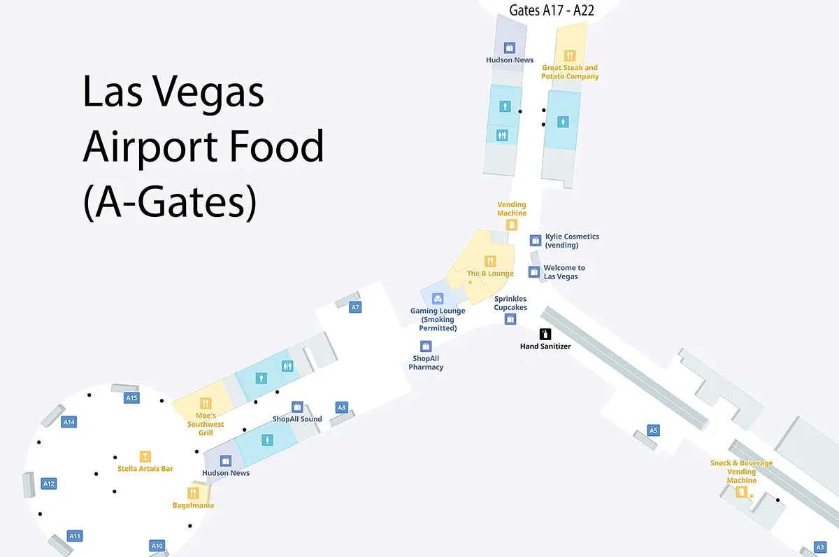 Las Vegas Airport Food (Where to Eat at LAS) 1 Map of Las Vegas airport food gate A