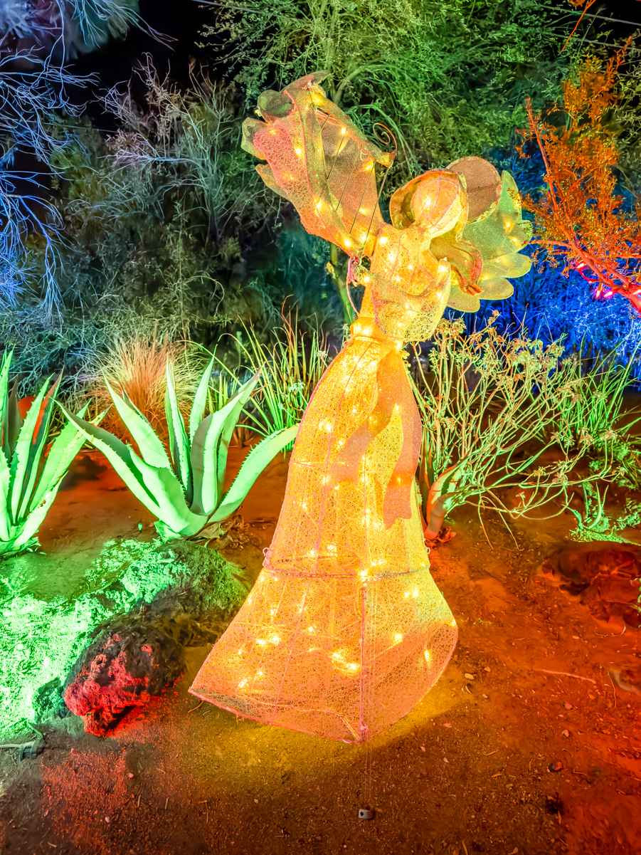 Ethel M's Annual Holiday Cactus Garden Christmas Lights 2023 14 Angel at Ethel M Chocolate Factory at Christmas