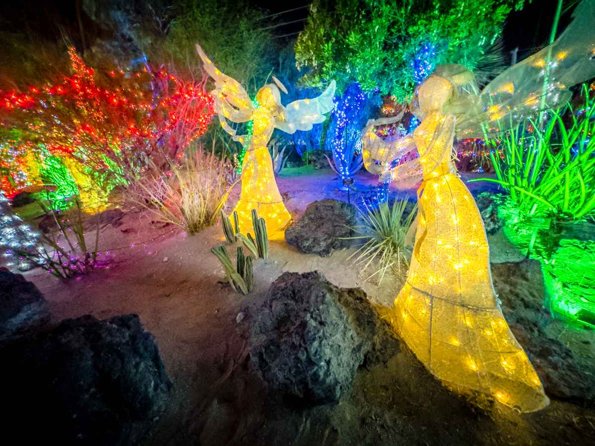 Ethel M's Annual Holiday Cactus Garden Christmas Lights 2023 7 Angels at Ethel M Chocolate Factory at Christmas