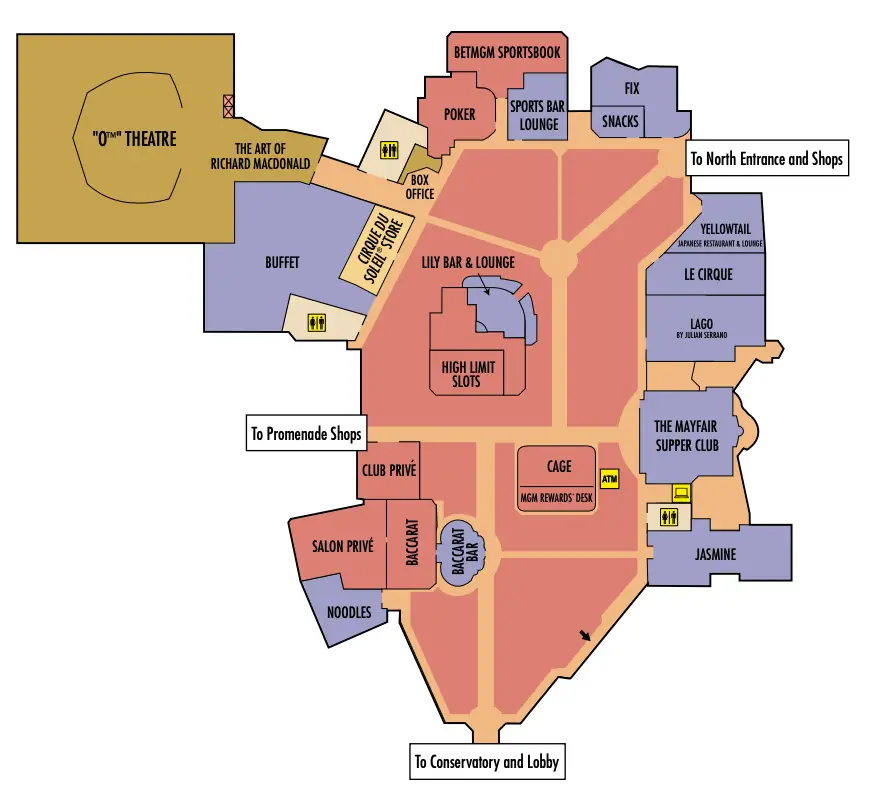 The Bellagio Casino: 21 Answers You Should Know (Las Vegas) 3 Map of the Bellagio casino gaming floor.