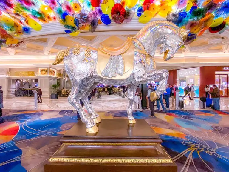 Giant 8 foot tall Bellagio horse is found in the lobby of the Bellagio Hotel.