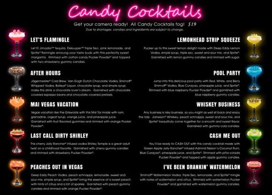 I Love Sugar Las Vegas (Candy Martini Bar) - Menu, Prices & Hours 10 candy cocktail menu