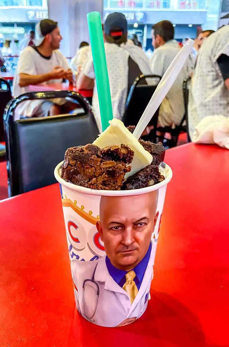 Heart Attack Grill Menu, Prices, & Hours (Las Vegas Restaurant) 6 Heart Attack Grill milkshake with brownies and a pat of butter