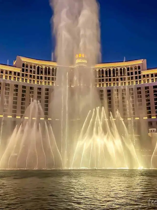 1000+ Vegas Visitors Reveal Their 10 Biggest Travel Regrets 8 View of Bellagio Hotel and fountains at night, Las Vegas
