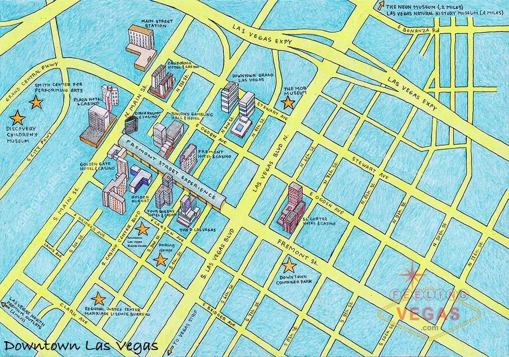 Las Vegas Hotels: On Strip, Off-Strip & Downtown Hotels 68 Downtown Las Vegas map: Free printable PDF