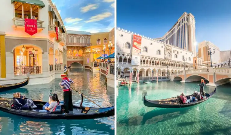 Is the gondola ride better inside or outside at The Venetian in Las Vegas