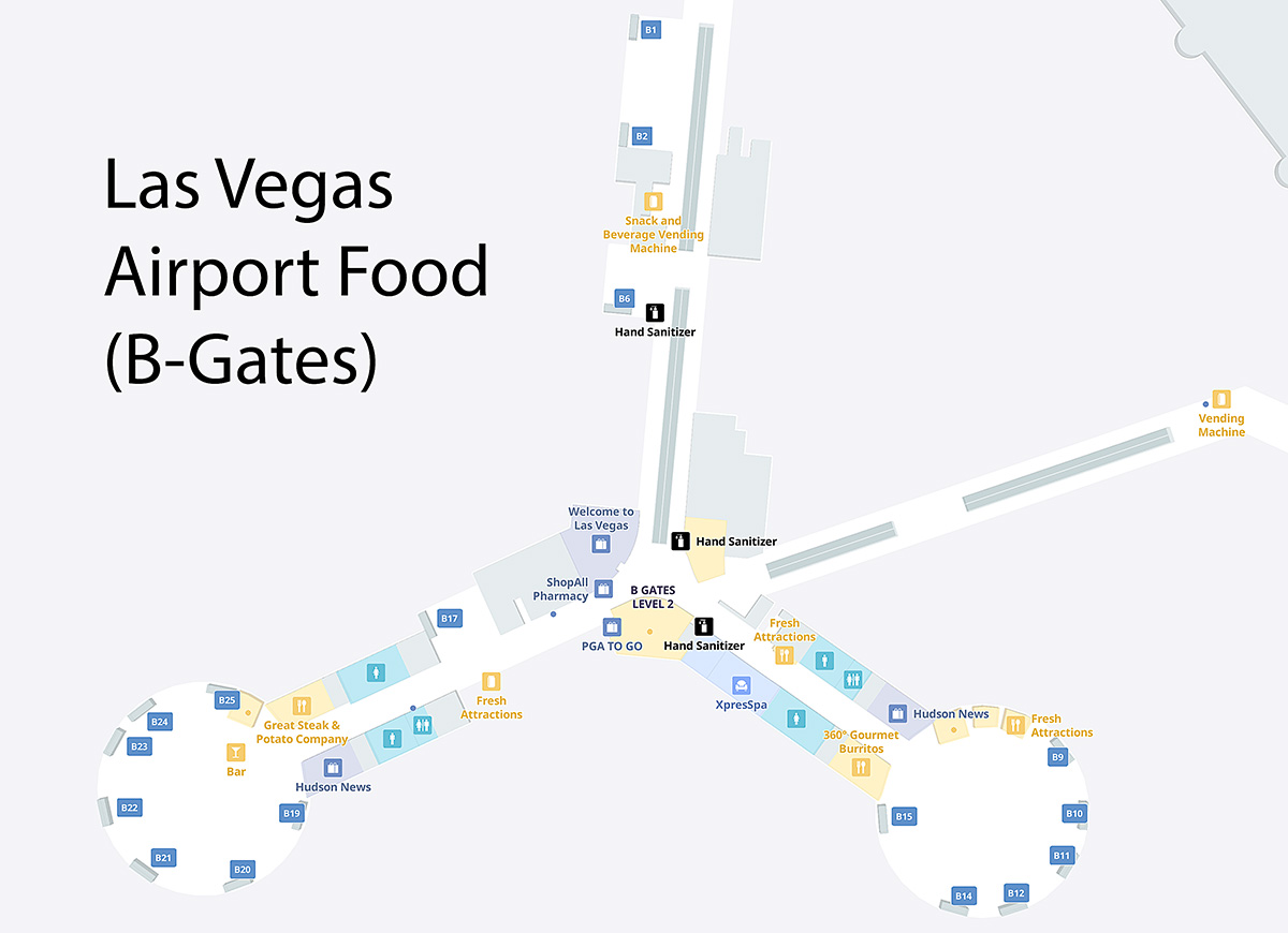 Las Vegas Airport Food (Where to Eat at LAS) 3 Map of Las Vegas airport food gate B