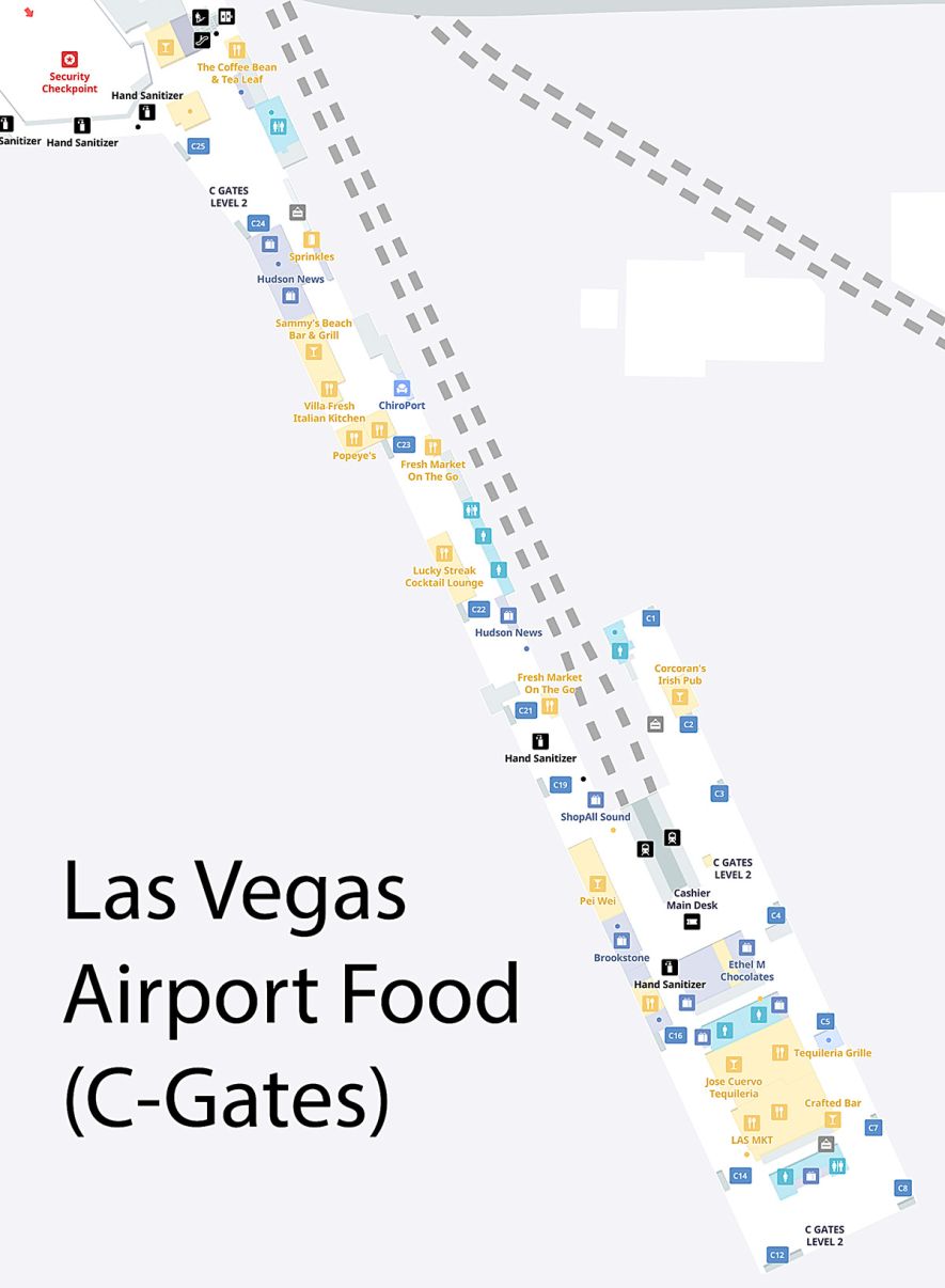 Las Vegas Airport Food (Where to Eat at LAS) 5 Map showing Las Vegas airport food gate c