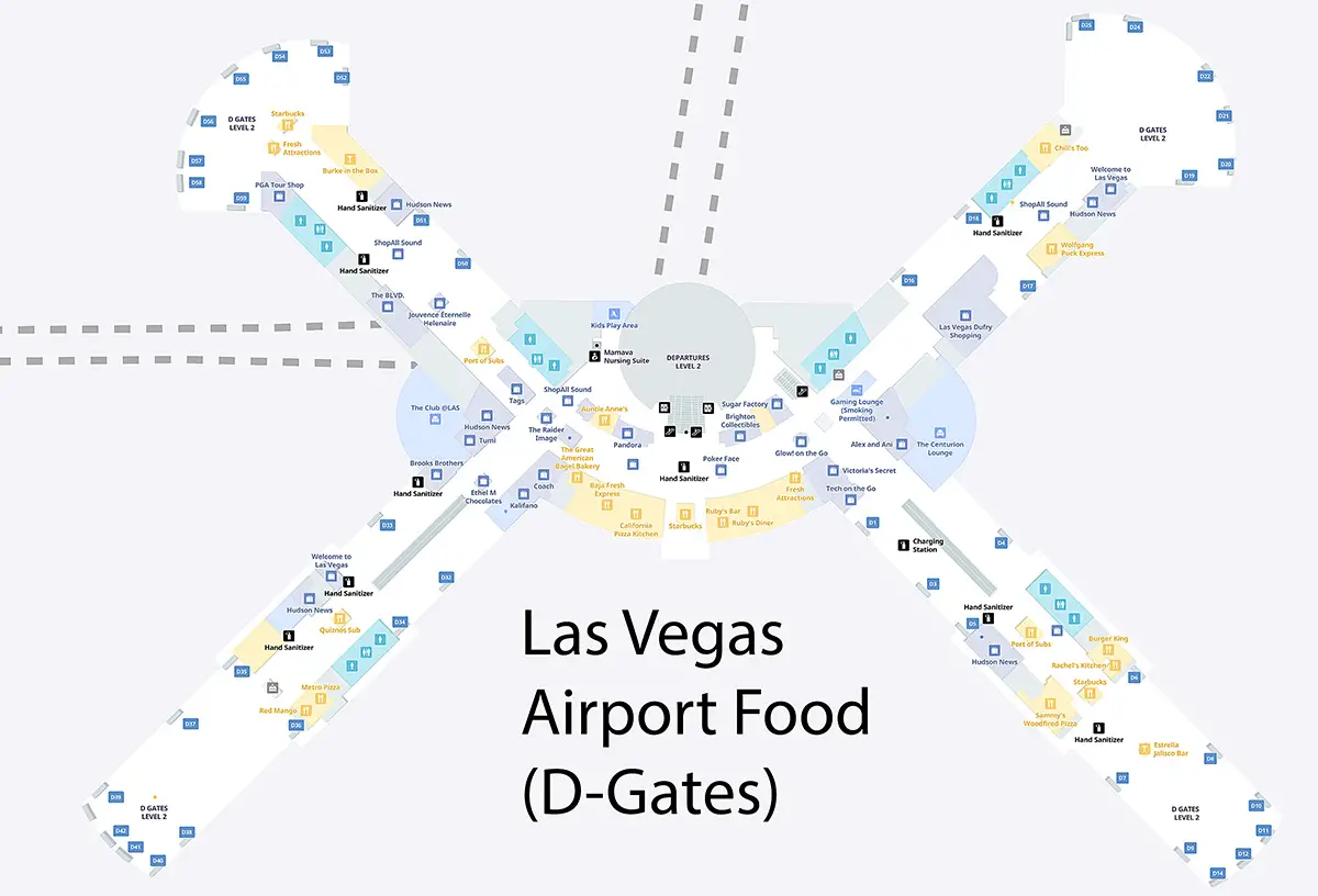 Las Vegas Airport Food (Where to Eat at LAS) 7 Map showing Las Vegas airport food gate d