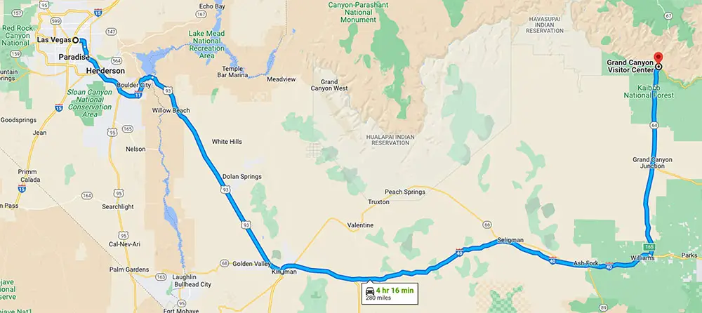 Las Vegas or Phoenix to The Grand Canyon? (Where to Start) 3 Las Vegas to Grand Canyon south rim map