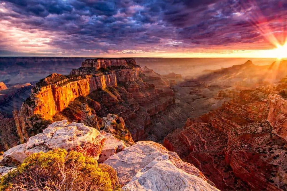 How Far Is The Grand Canyon From Las Vegas (North, South & West Rim Distance) 6 Sunset at the North Rim from Cape Royal overlook. The North Rim of the Grand Canyon is a little over 4.5 hours away from Las Vegas.
