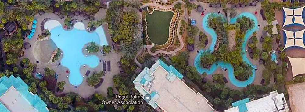 3 Las Vegas Hotels With A Lazy River in 2025 (Fun in the Las Vegas Sun!) 4 Aerial view of Tahiti Village lazy river and pool area.