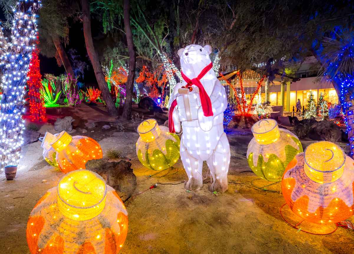 Ethel M's Annual Holiday Cactus Garden Christmas Lights 2023 13 Where is Ethel M Cactus Garden. Polar bear in lights.