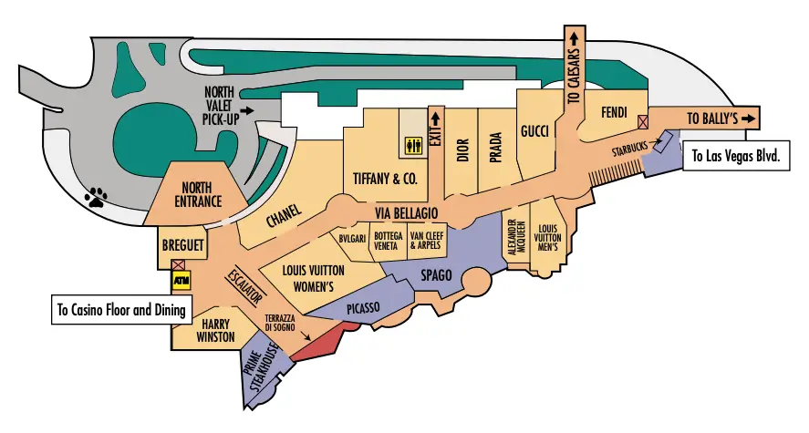 Bellagio Shops: Shopping at Via Bellagio (Las Vegas) 6 Bellagio Shopping: Map of Via Bellagio Shops
